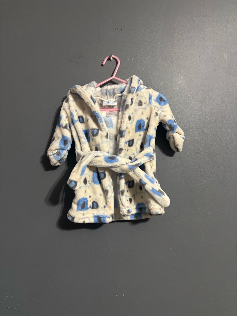 Duck Duck Goose Baby Hooded Fleece Robe Elephant Animal Print 0-9 Months